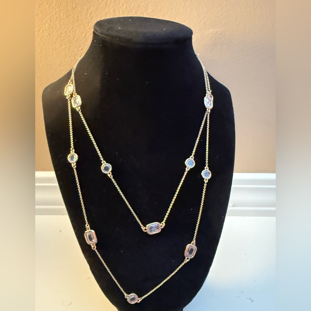 Kate Spade ''Opening Night' Long Station Wrap Necklace, Clear/Rose-Gold NWOT